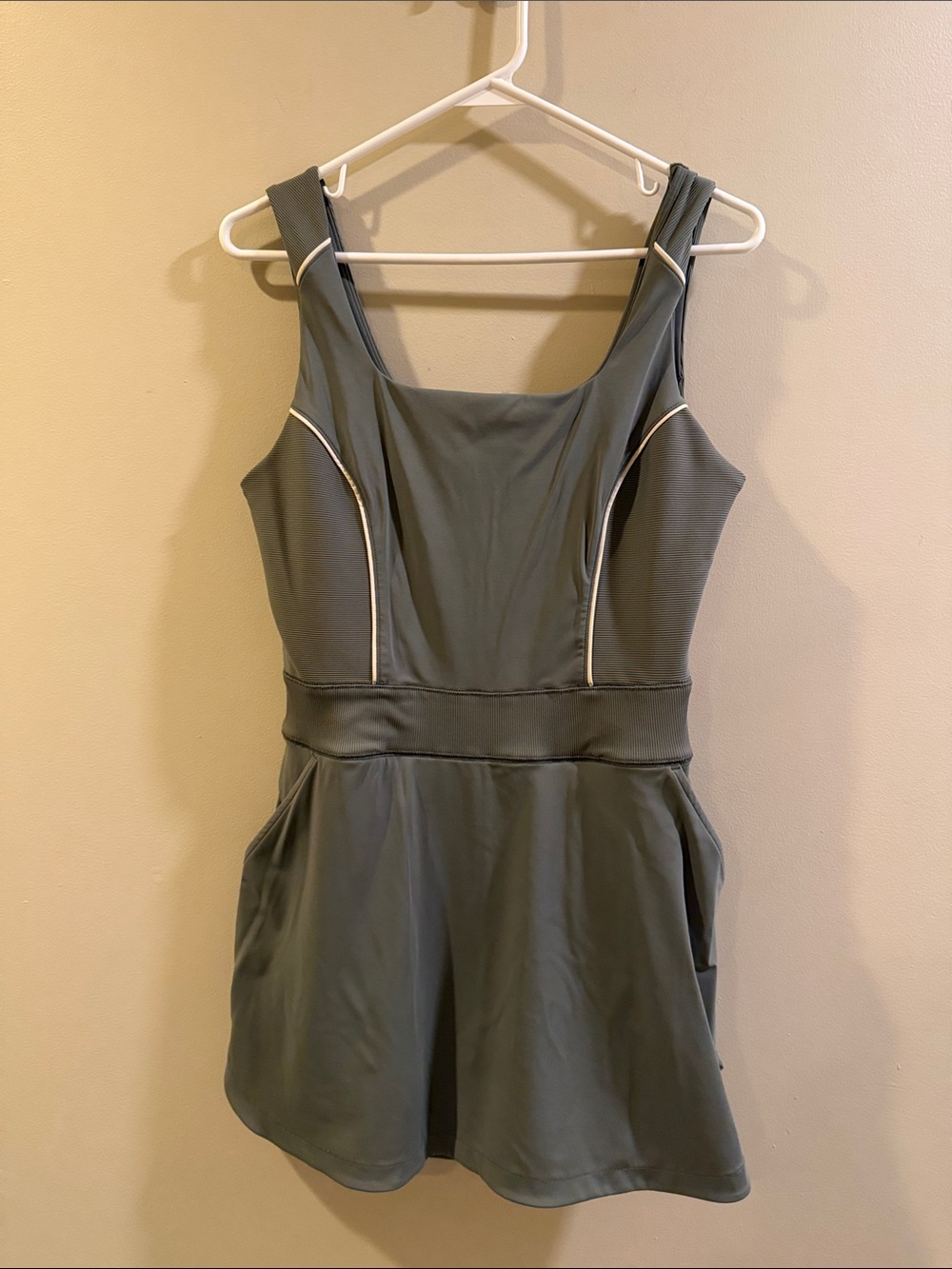 Travis Mathew Gray Tank One-Piece Swim Dress with White Piping